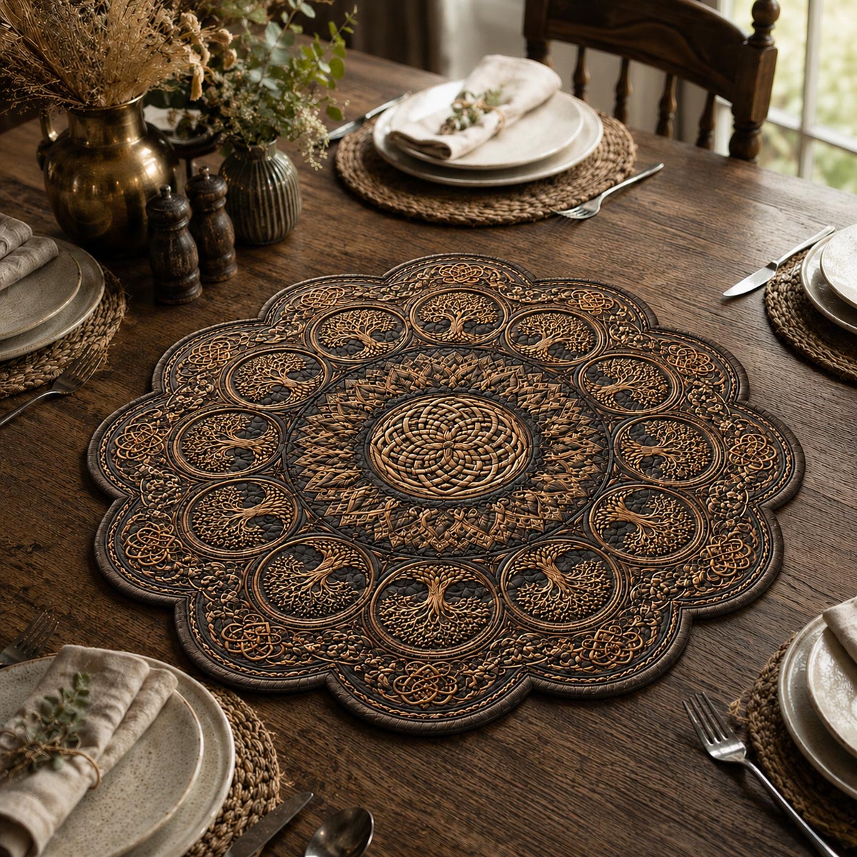 Bronze Celtic Mandala Custom Shape Quilted Table Topper SN0DV407