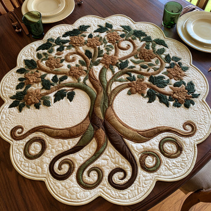Brown Blossoms Custom Shape Quilted Table Topper NCU0LV279