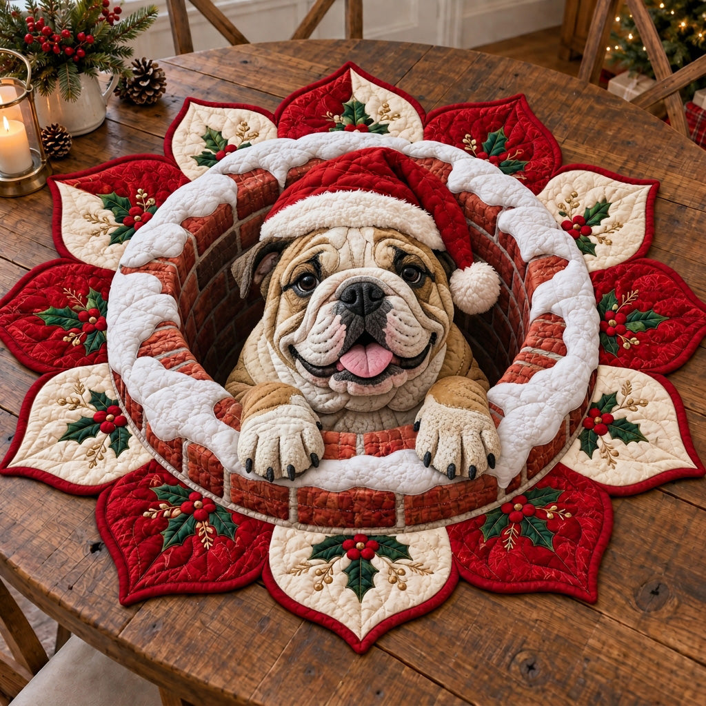 Santa Chimney Pups Custom Shape Quilted Table Topper NCU0SN004