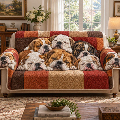 Bulldog Family Cuddle Quilted Sofa Cover SN0DV660