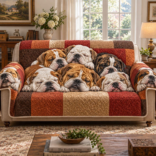 Bulldog Family Cuddle Quilted Sofa Cover SN0DV660