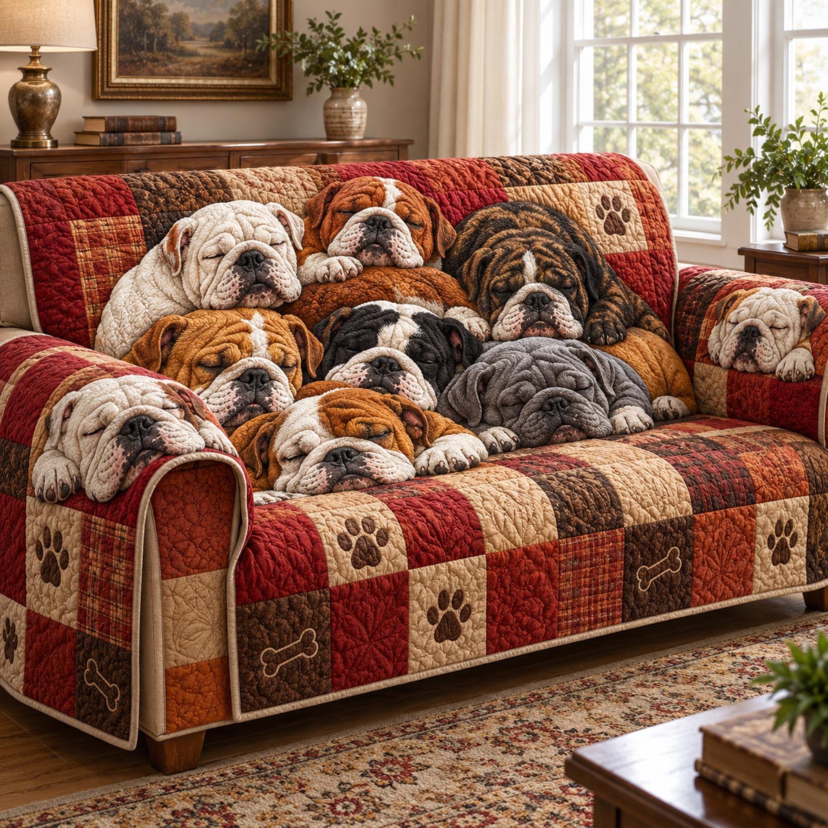 Bulldog Family Lounge Quilted Sofa Cover SN0DV662