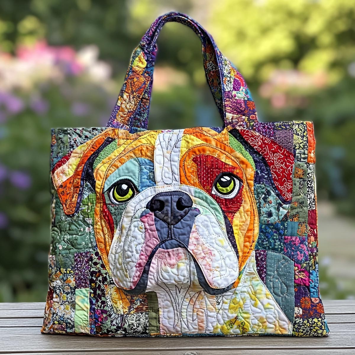 Bulldog Garden Quilted Tote Bag NCU0DK9329