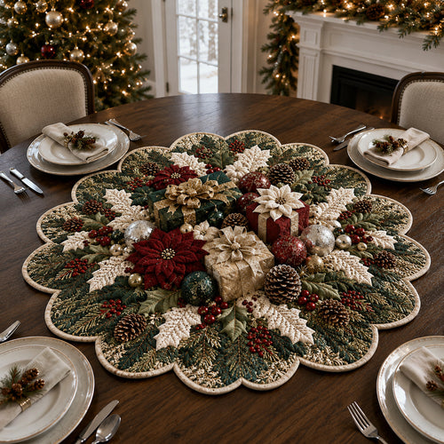 Burgundy Gift Wreath Custom Shape Quilted Table Topper SN0DV353