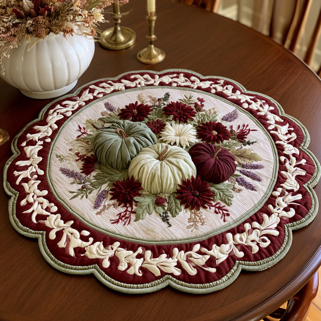 Burgundy Blooms Custom Shape Quilted Table Topper NCU0LV182