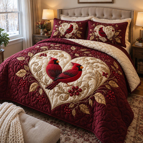 Burgundy Cardinal Romance 3-Piece Quilted Bedding Set SN0DV724