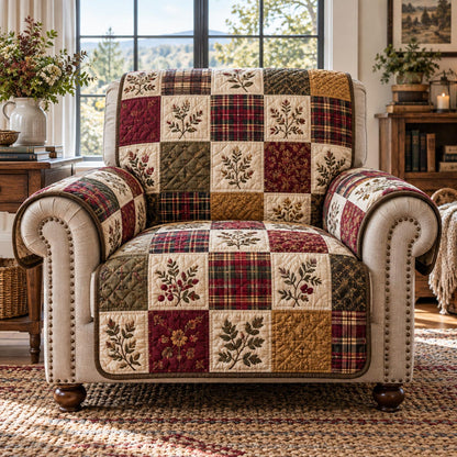 Burgundy Country Squares Quilted Sofa Cover SN0DV1055