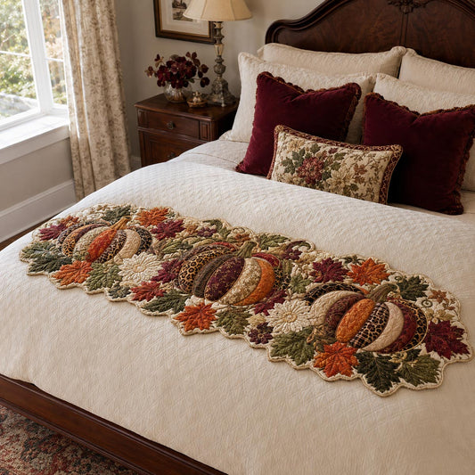 Burgundy Heirloom Harvest Custom Shape Quilted Bed Runner SN0DV215