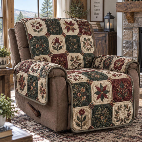 Burgundy Heritage Blooms Quilted Sofa Cover SN0DV987