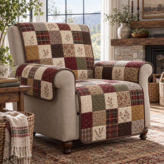 Burgundy Heritage Squares Quilted Sofa Cover SN0DV1062