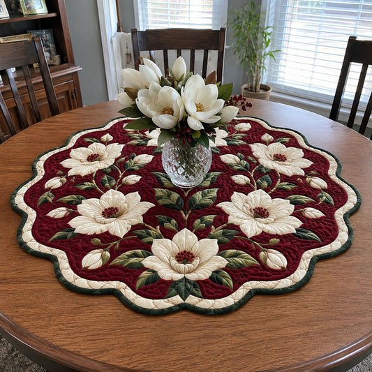 Burgundy Magnolia Charm Custom Shape Quilted Table Topper SN0PT925