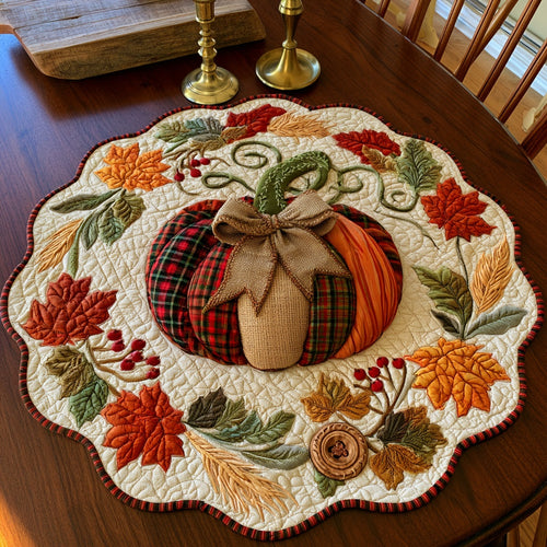 Burlap Bow Custom Shape Quilted Table Topper NCU0LV174