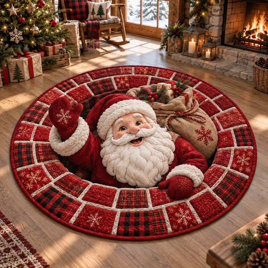 Burlap Santa Quilted Round Mat SN0HH0436