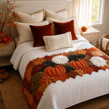Burnished Pumpkin Harvest Custom Shape Quilted Bed Runner SN0DV211