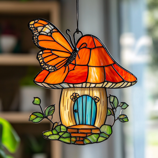 Butterfly Mushroom House - Window Hanging Suncatcher NCU0PD060