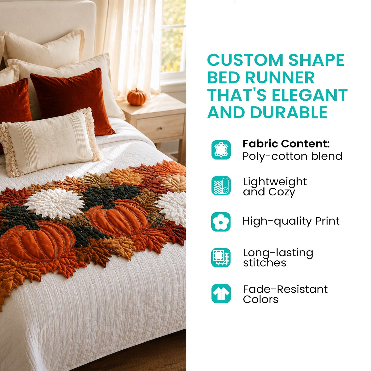 Autumn Pumpkin Border Custom Shape Quilted Bed Runner SN0DV212