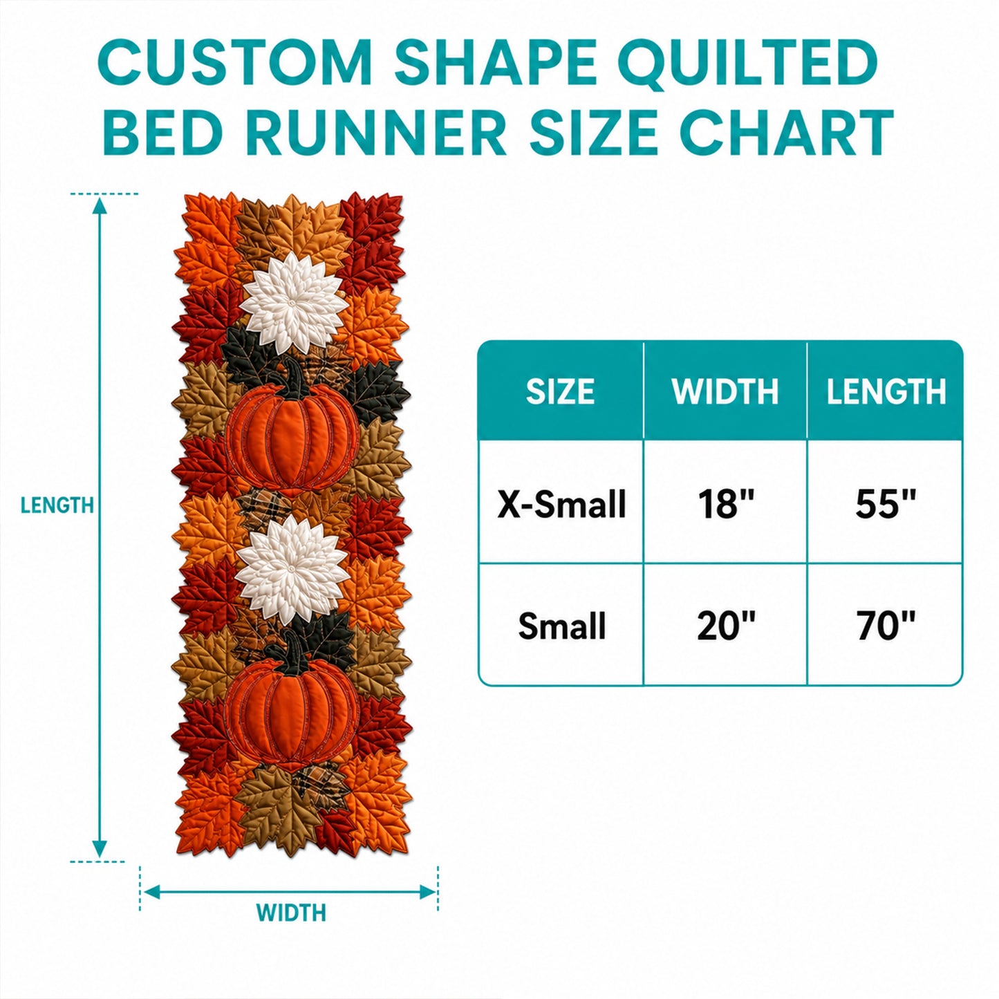 Autumn Pumpkin Border Custom Shape Quilted Bed Runner SN0DV212