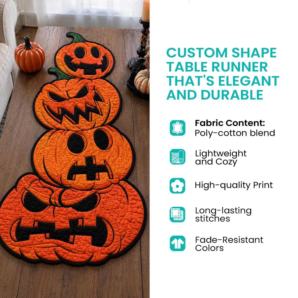 BOO Harvest Custom Shape Quilted Table Runner SN0DV133
