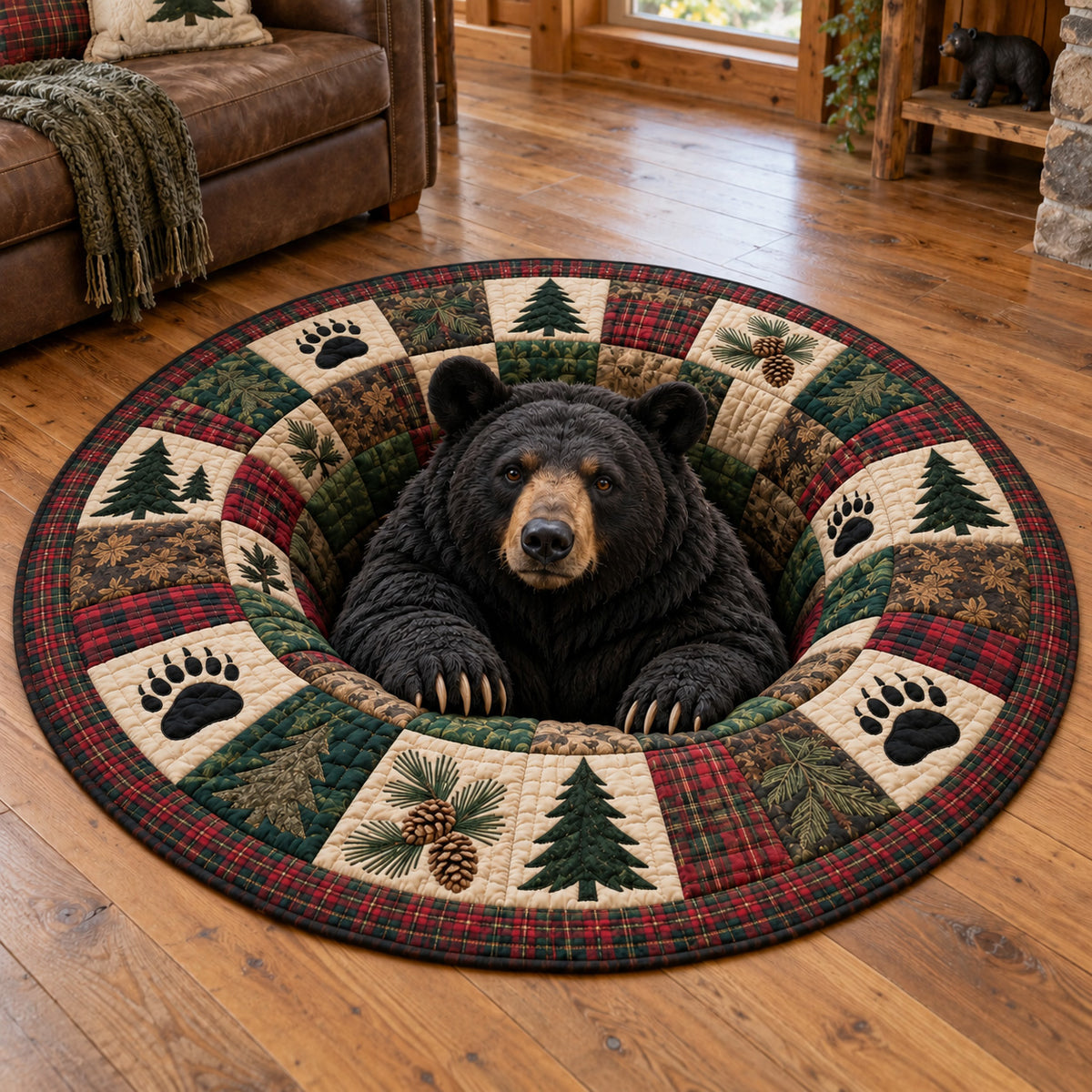 Cabin Bear Quilted Round Mat SN0TV720