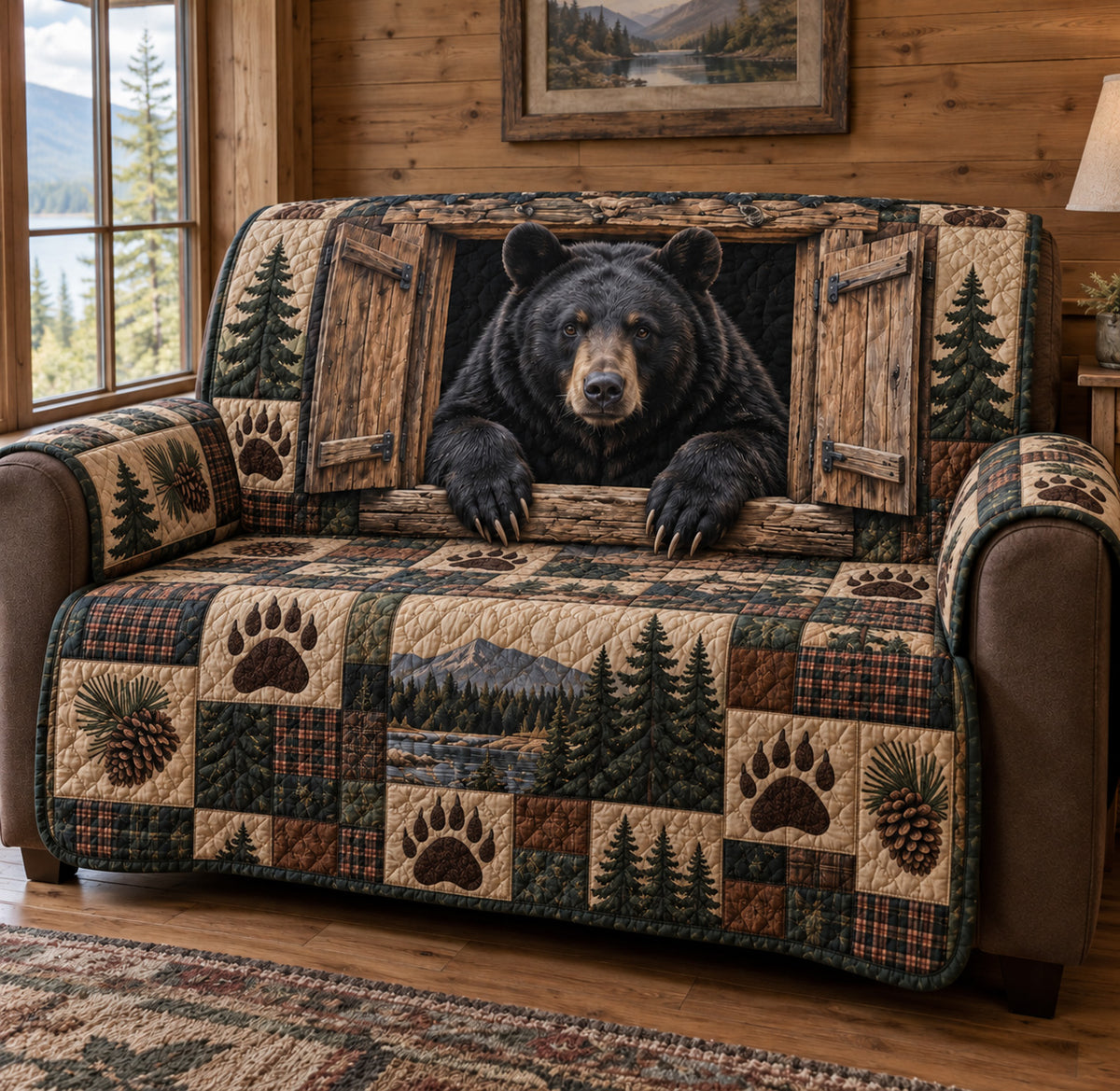 Cabin Bear Quilted Sofa Cover SN0TV711