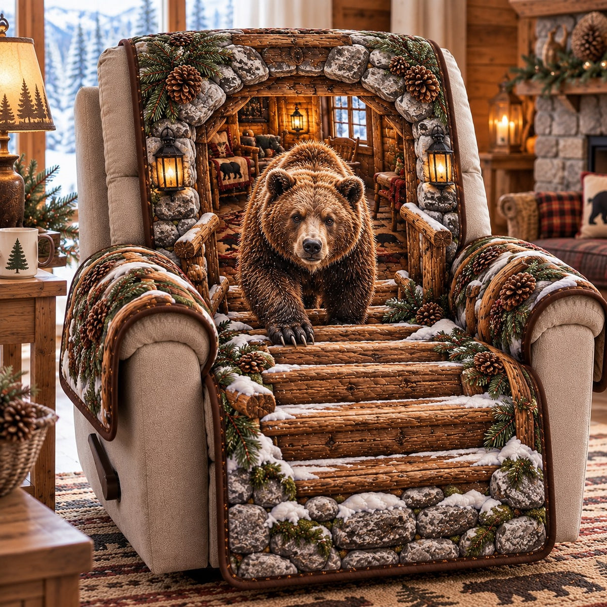 Cabin Bear Stairs Quilted Sofa Cover SN0TD1311