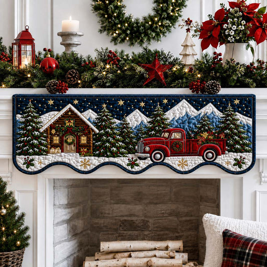 Cabin Christmas Tree Quilted Mantel Scarf SN0HH0248