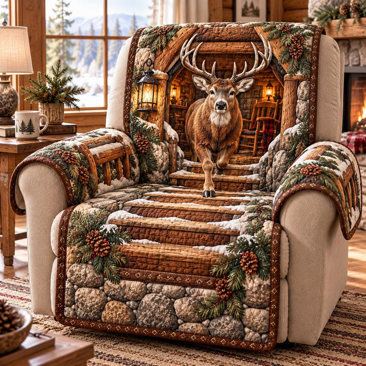 Cabin Stag Stairway Quilted Sofa Cover SN0TD1288