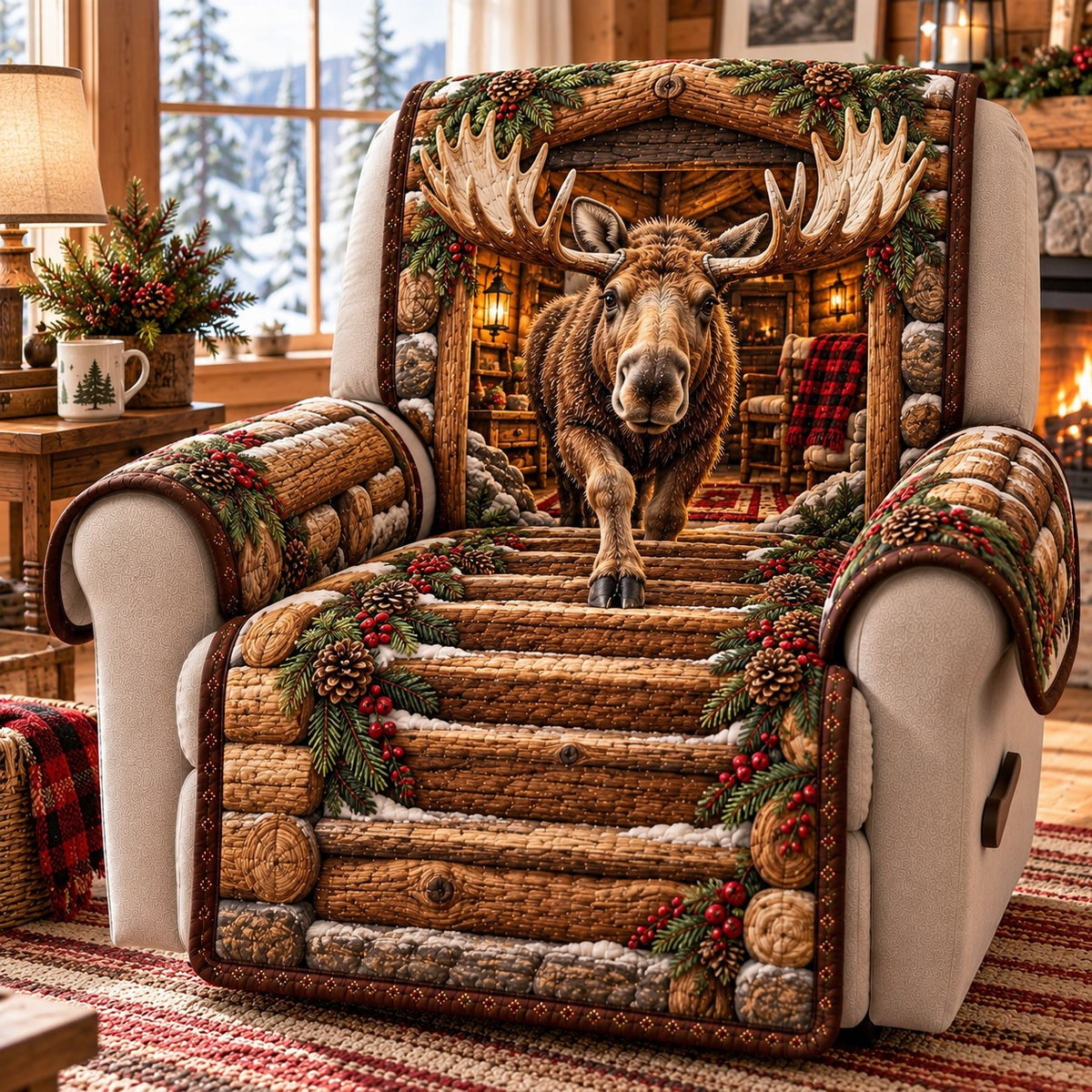 Cabin Stairs Moose Quilted Sofa Cover SN0TD1307