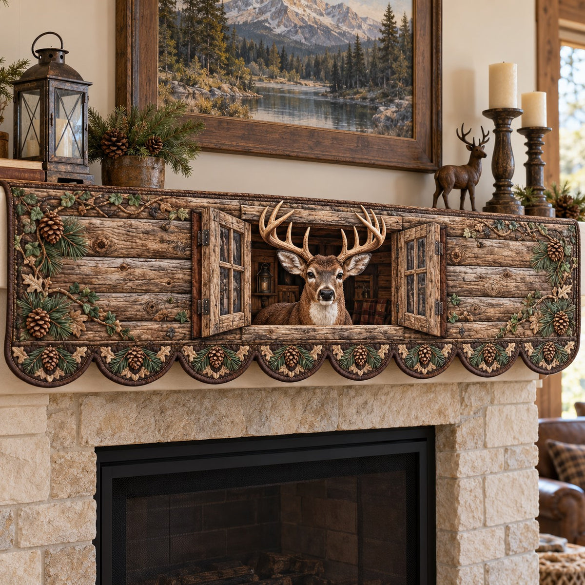 Cabin Window Buck Quilted Mantel Scarf SN0TV1032