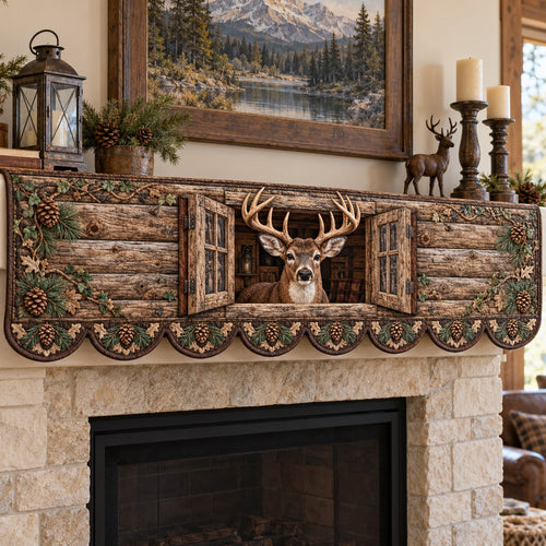 Cabin Window Buck Quilted Mantel Scarf SN0TV1032