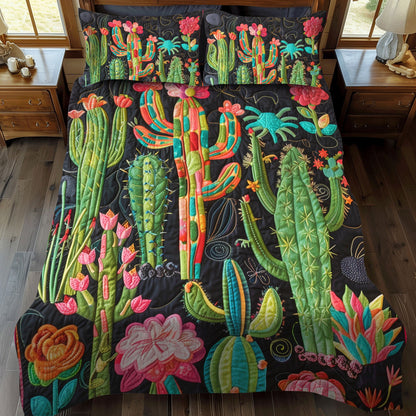 Cactus Desert Blossom 3-Piece Quilted Bedding Set NCU0DV335
