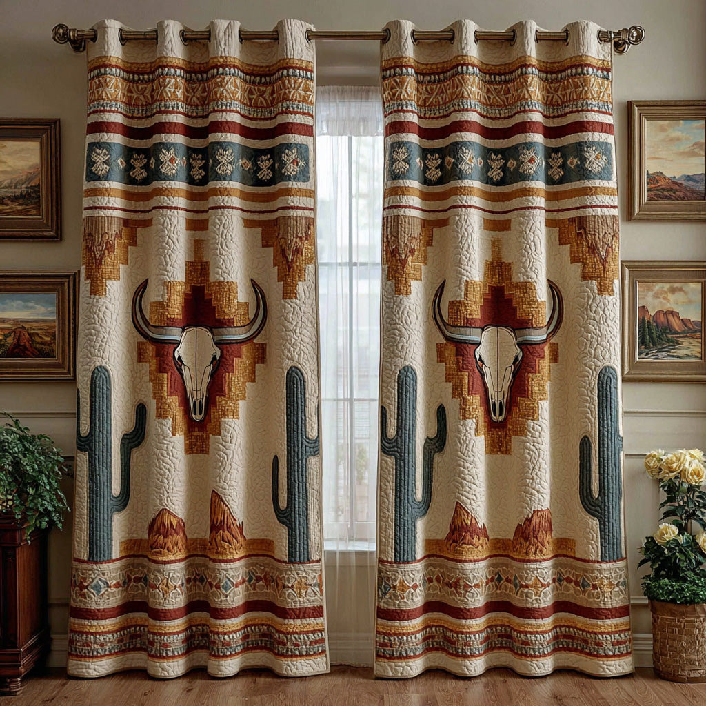 Cactus Trail Bull Quilted Curtains NCU0DH872