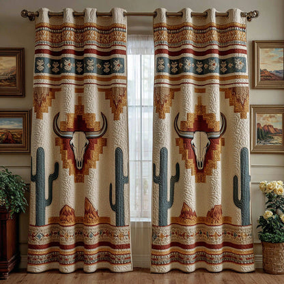 Cactus Trail Bull Quilted Curtains NCU0DH872