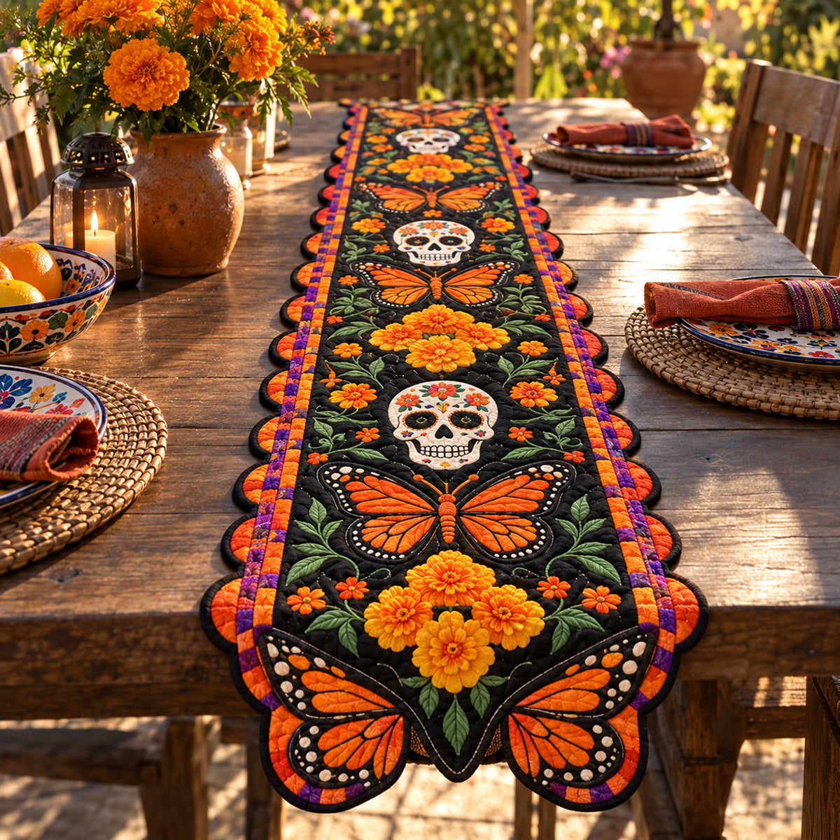 Calavera Celebration Custom Shape Quilted Table Runner SN0TD700