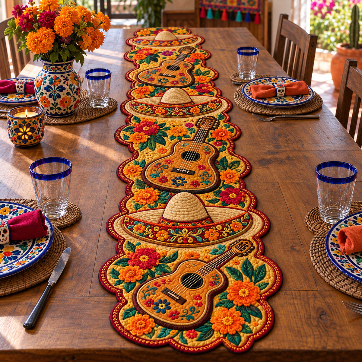 Calavera Dreams Custom Shape Quilted Table Runner SN0TD701