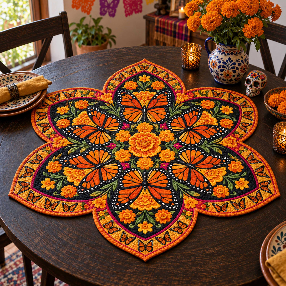 Calavera Dreams Custom Shape Quilted Table Topper SN0TD671