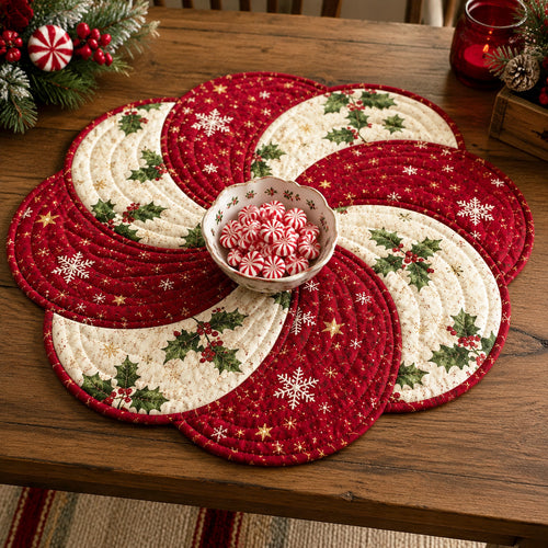 Candy Cane Bloom Custom Shape Quilted Table Topper SN0TV130