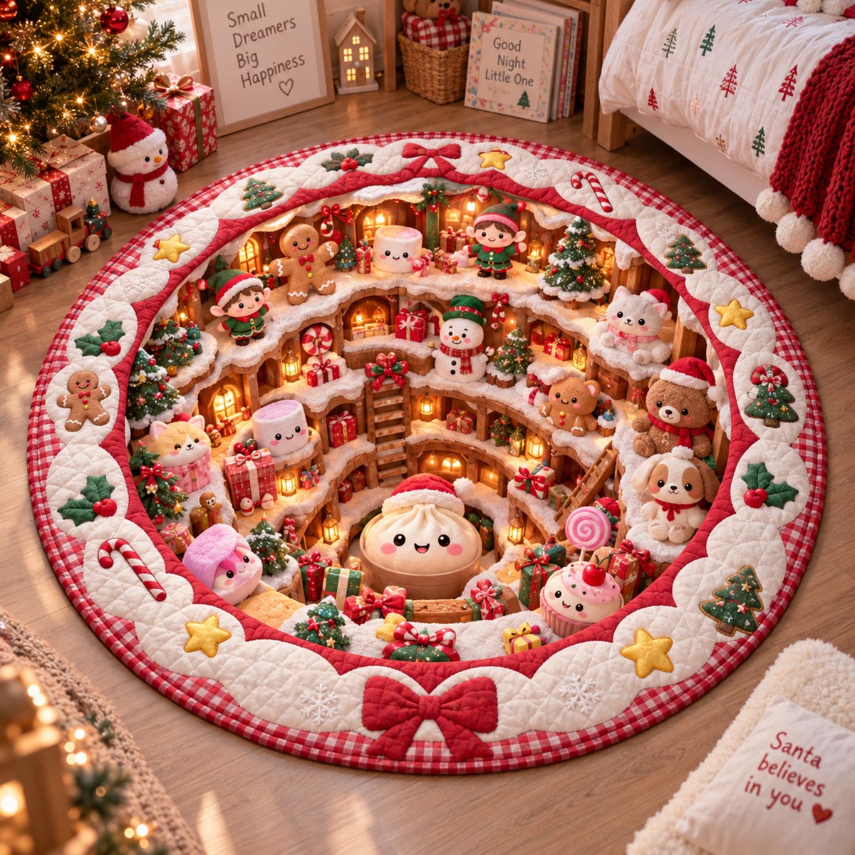 Candy Cane Christmas Quilted Round Mat SN0DV813