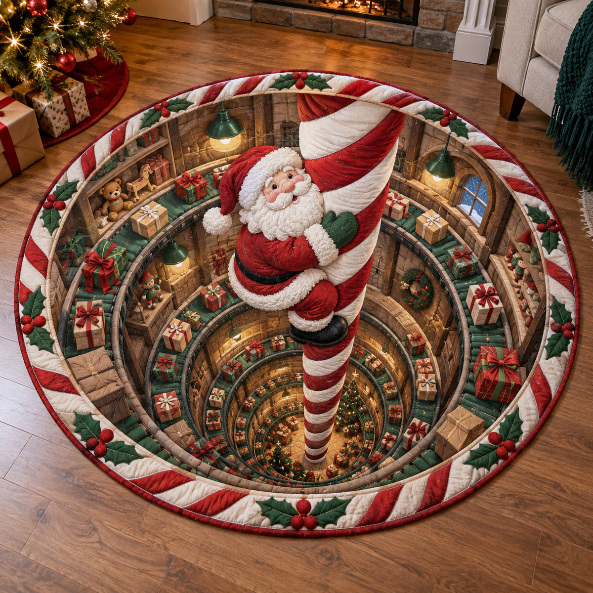Candy Cane Santa Quilted Round Mat SN0TV429