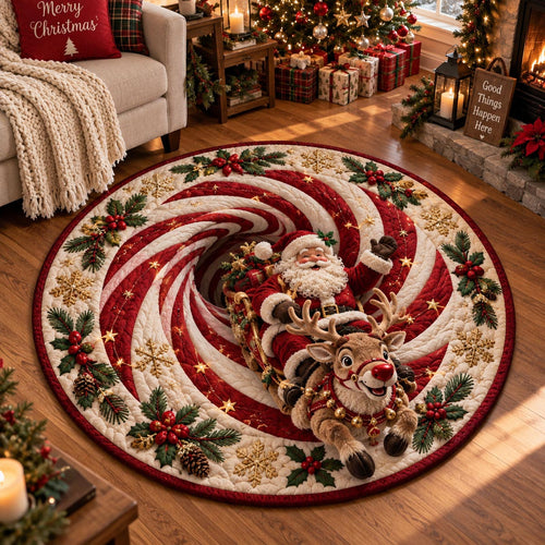 Candy Cane Sleigh Quilted Round Mat SN0DV705