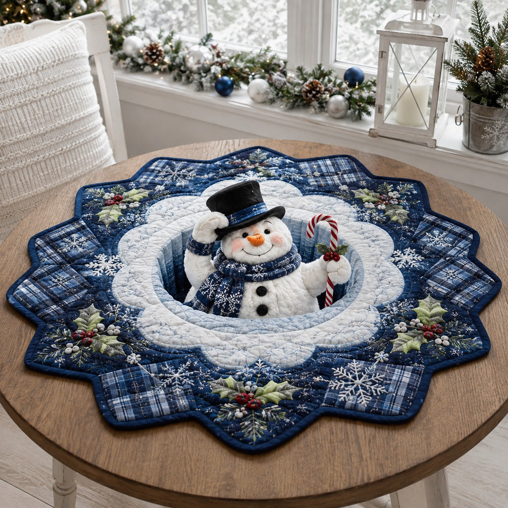 Candy Cane Snowman Custom Shape Quilted Table Topper SN0HH0116