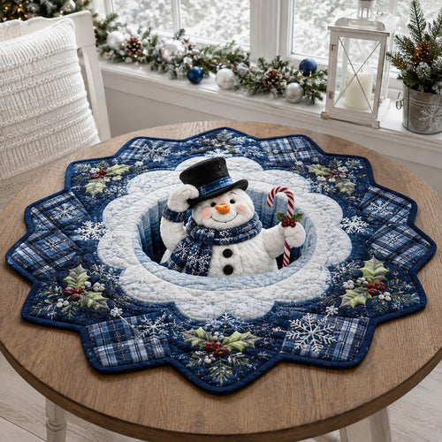 Candy Cane Snowman Custom Shape Quilted Table Topper SN0HH0116