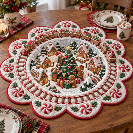 Candy Cane Village Custom Shape Quilted Table Topper SN0TV471