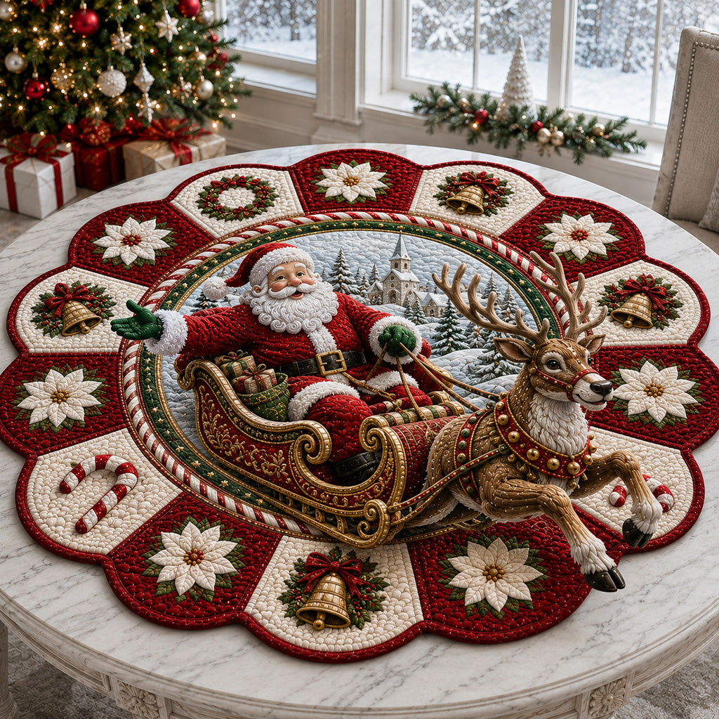 Candycane Santa Sleigh Custom Shape Quilted Table Topper SN0HH0140