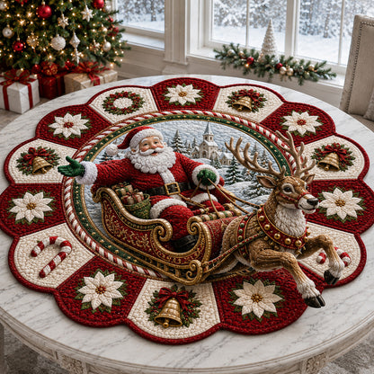 Candycane Santa Sleigh Custom Shape Quilted Table Topper SN0HH0140