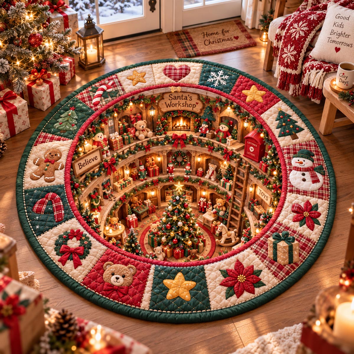 Candyland Holiday Village Quilted Round Mat SN0DV832