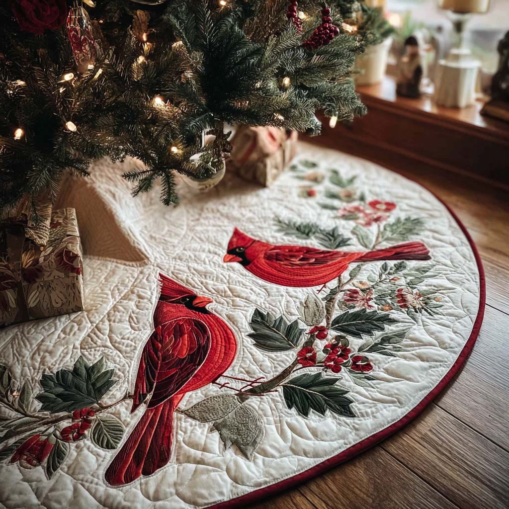 Cardinal Charm Christmas Quilted Tree Skirt NCU0DK10410
