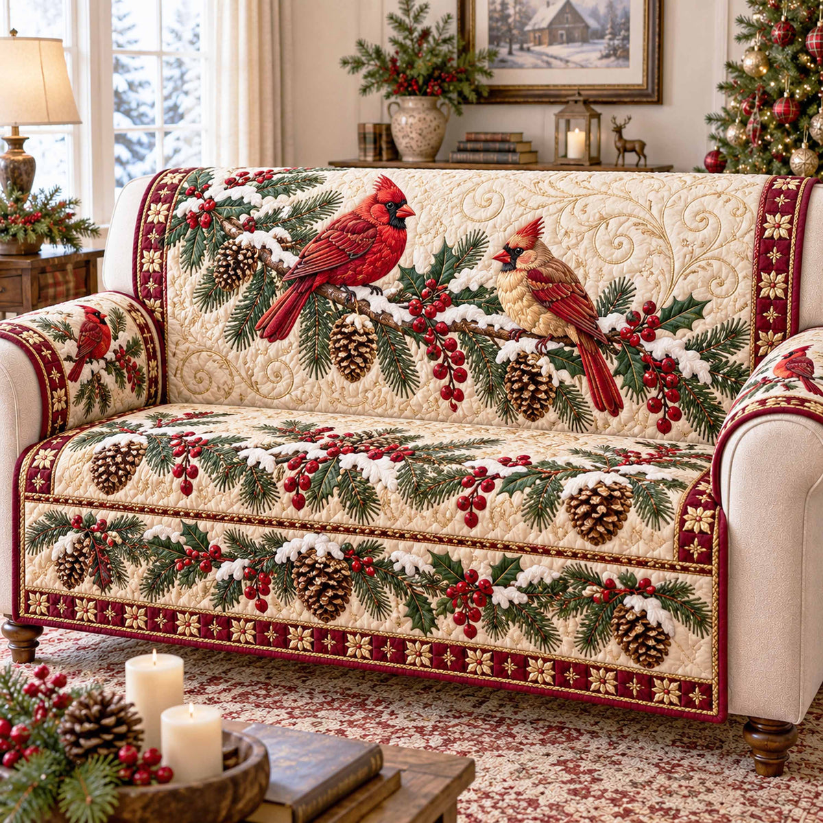 Cardinal Charm Quilted Sofa Cover SN0TD1218