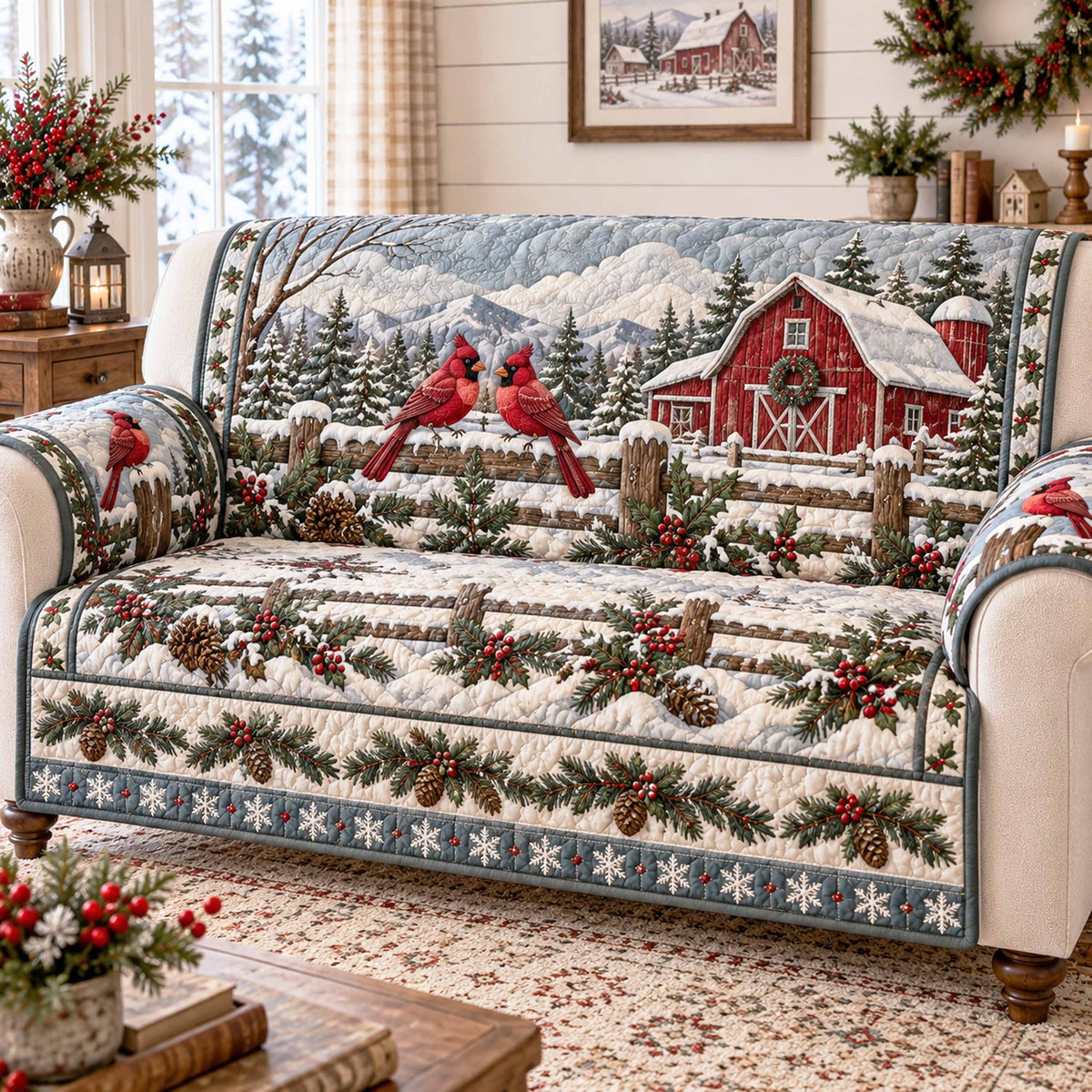 Cardinal Christmas Quilted Sofa Cover SN0TD1208