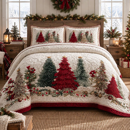 Cardinal Christmas Tree 3-Piece Quilted Bedding Set SN0DV930